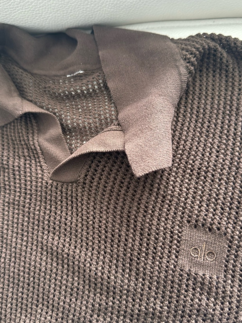 ALO Yoga Brown Waffle Knit Polo Sweater